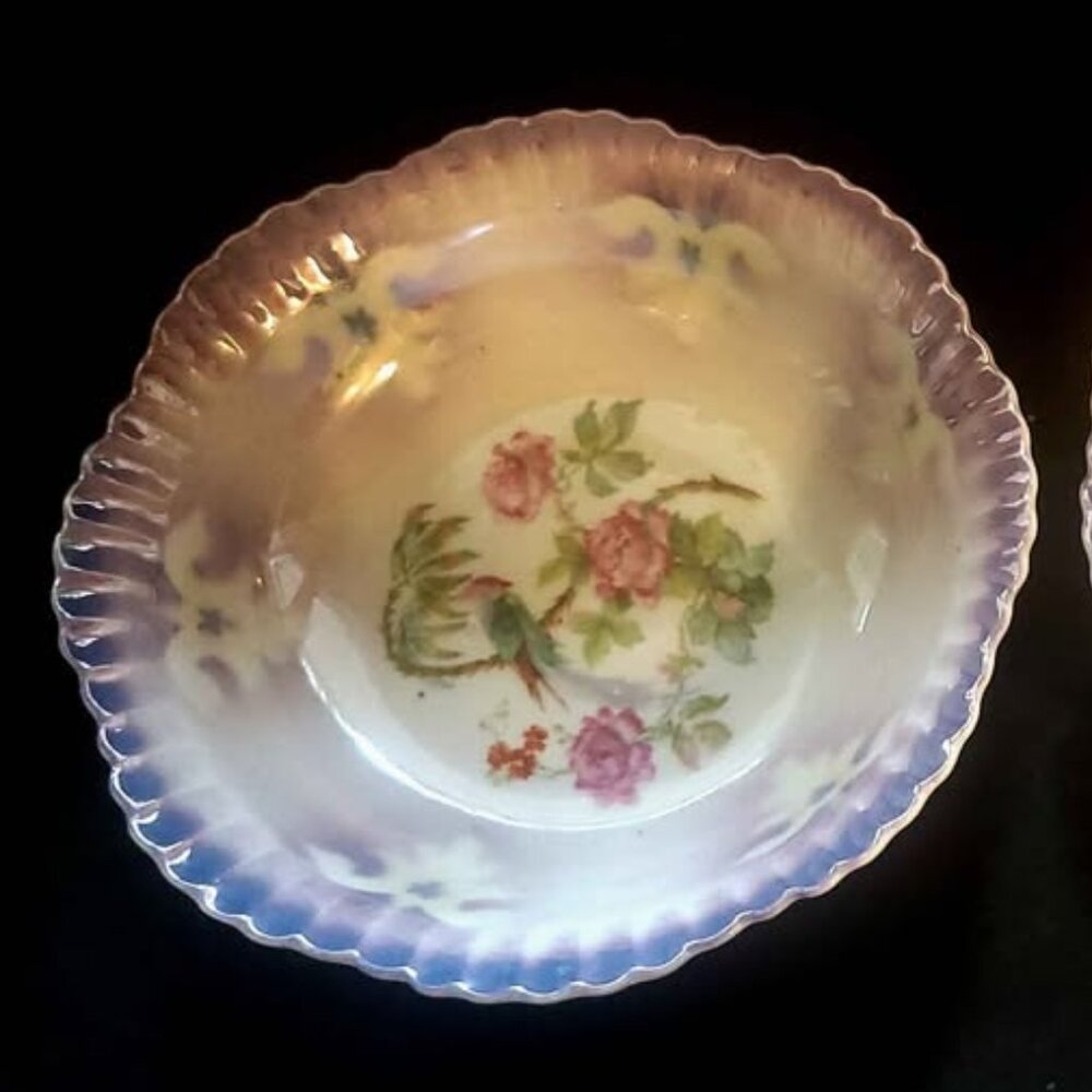 Vintage Leuchtenburg Germany Bird Of Paradise Lusterware Bowls. Set Of Two